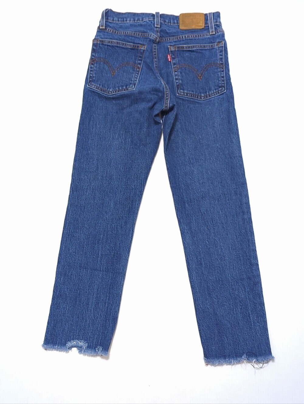 Levi’s Wedgie Straight High Rise Jeans 24 Medium Wash Raw Fray Hem 90s Denim - Picture 3 of 8